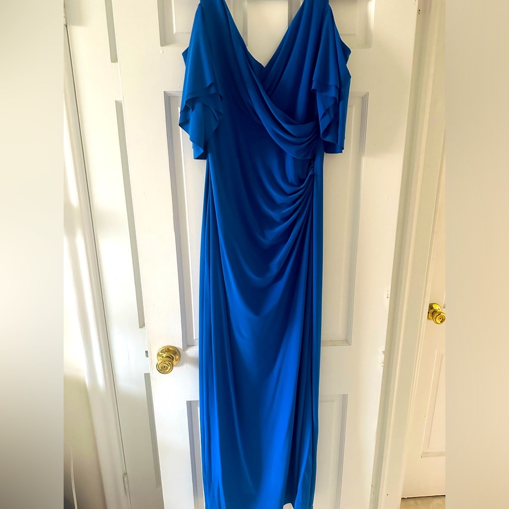 Size 16 Royal Blue Ralph Lauren Cold shoulder formal dress-worn once-small snag